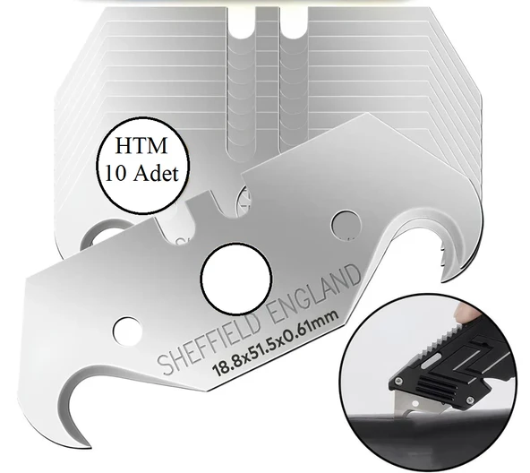 KALİTE Kancalı Rötuş Bıçak Yedeği Kesme Boynuz Bıçak Halıcı Bıçağı 10'lu Paket 18.8x51.5x0,61mm ürün görseli 1