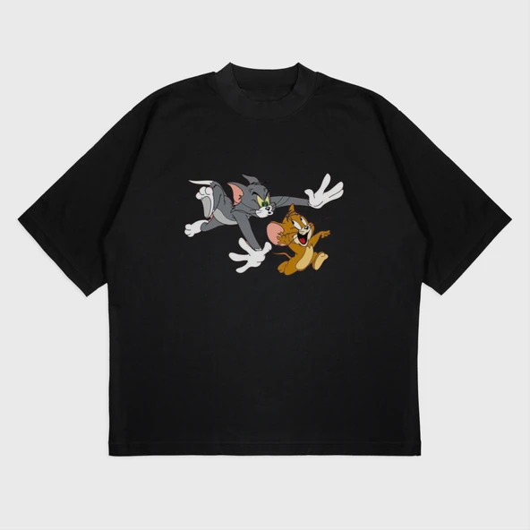 Oversize 'Tom & Jerry' Baskılı T-Shırt - Resim 2