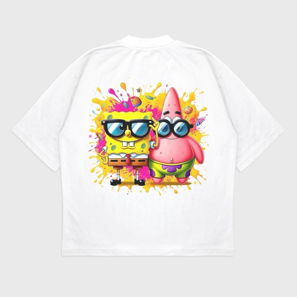 Oversize 'Sünger Boob' Baskılı T-Shırt - Resim 2