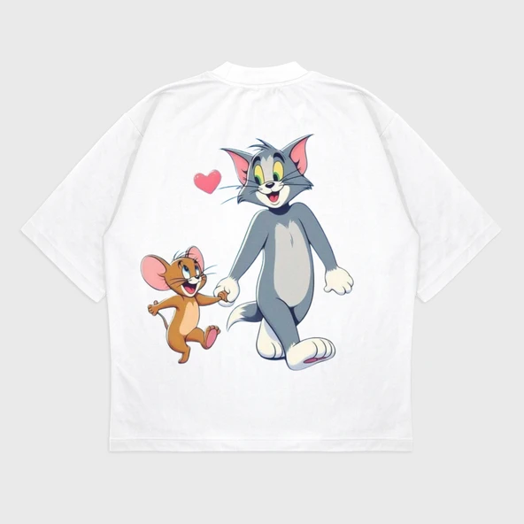 Oversize 'Tom & Jerry' Baskılı T-Shırt - Resim 3