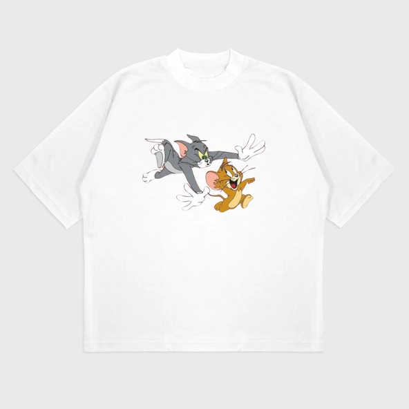 Oversize 'Tom & Jerry' Baskılı T-Shırt - Resim 4