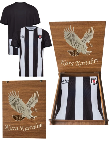 Beşiktaş Lisanslı Çubuklu Forma Hediyelik Ahşap Kutulu Kara Kartalım ürün görseli 1