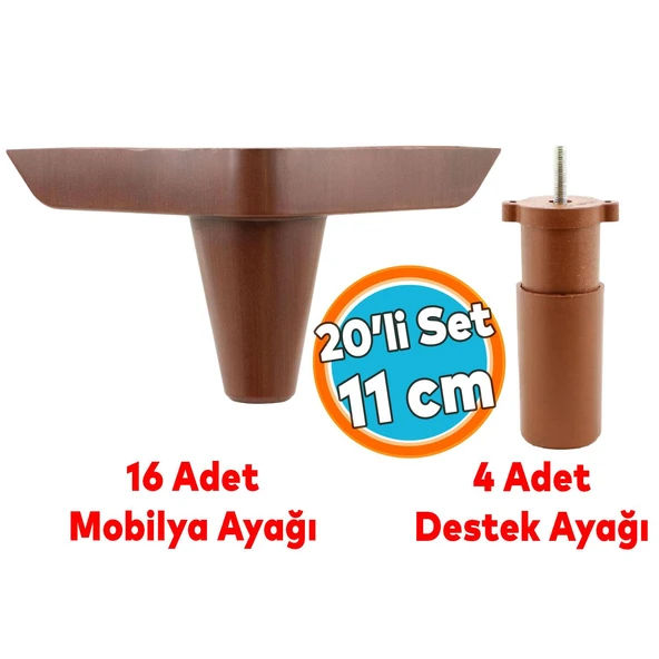 Mobilya Koltuk Kanepe Tv Ünitesi Destek Ayağı 11 cm Ahşap Desenli Ayakları 20'li Set ürün görseli 1