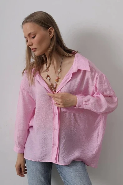 Cepli Oversize Gömlek - Pembe ürün görseli 1