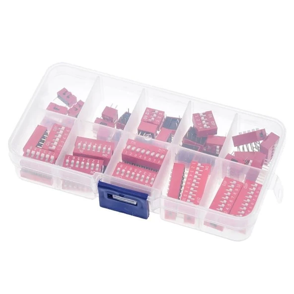 45 Adet Dip Switch Seti 1-9 Pin 2,54mm 9 Çeşit Şeffaf Çantada - Resim 6