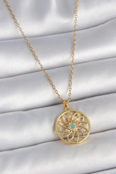 Gold Renk Zincr Mavi Taşlı Lotus Model Kadın Kolye - EBJ250501W33599 ürün görseli 1