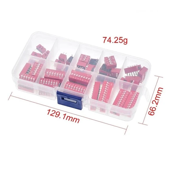 45 Adet Dip Switch Seti 1-9 Pin 2,54mm 9 Çeşit Şeffaf Çantada - Resim 7
