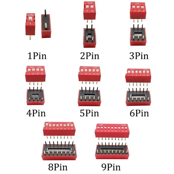 45 Adet Dip Switch Seti 1-9 Pin 2,54mm 9 Çeşit Şeffaf Çantada - Resim 3