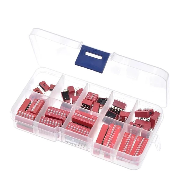 45 Adet Dip Switch Seti 1-9 Pin 2,54mm 9 Çeşit Şeffaf Çantada - Resim 5