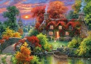 KS GAMES PUZZLE 1000 PARCA AUTUMN AT THE LAKE HOUS ürün görseli 1