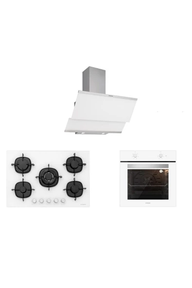 Silverline Beyaz Cam Ankastre Set 5 Yıl Garanti 3420 (Classy 60+cs5365w01+bo6501w01) ürün görseli 1