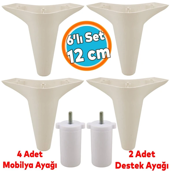 Mobilya Tv Ünitesi Çekyat Koltuk Kanepe Baza Destek Ayağı Ayakları 12 Cm Krem Ayak 6'lı Set ürün görseli 1
