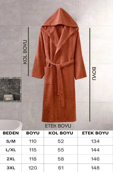 Kapüşonlu Bornoz Doğa Kiremit 2XL - Resim 3