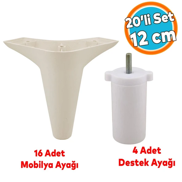 Mobilya Kanepe Koltuk TV Ünitesi Yükseltici Destek Ayağı Ayakları 12 cm Krem 20'li Set ürün görseli 1