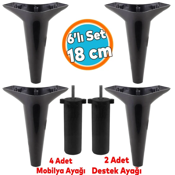 Mobilya Tv Ünitesi Koltuk Kanepe Konsol Destek Ayağı Ayakları 18 Cm Siyah M8 6'lı Set ürün görseli 1