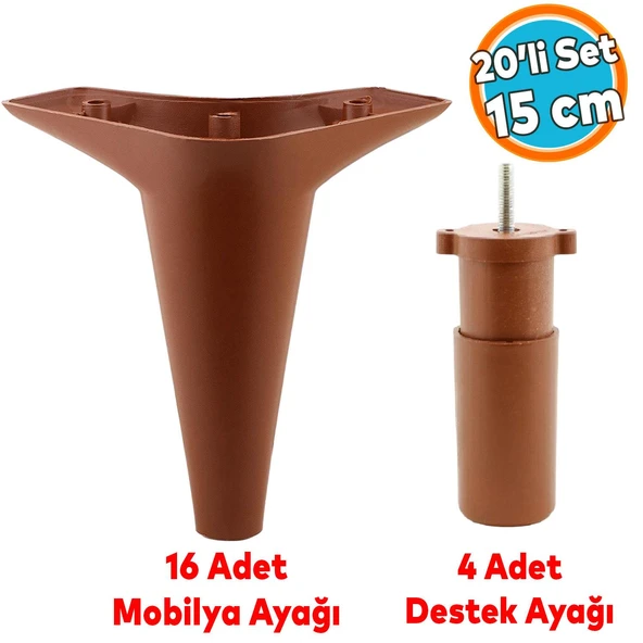 Mobilya Kanepe Koltuk TV Ünitesi Yükseltici Destek Ayağı Ayakları15 cm Kahve 20'li Set ürün görseli 1