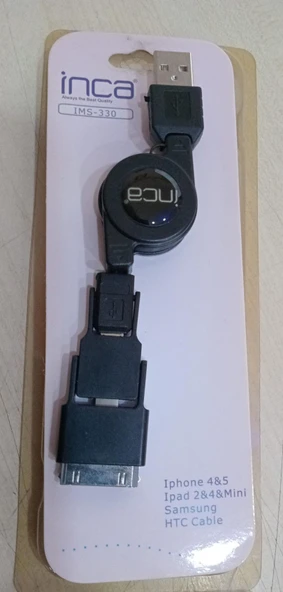 İNCA IMS-330 Makaralı USB ALL IN ONE şarj kablosu I-Phone4 / I-Phone 5 / Samsung / HTC ürün görseli 1