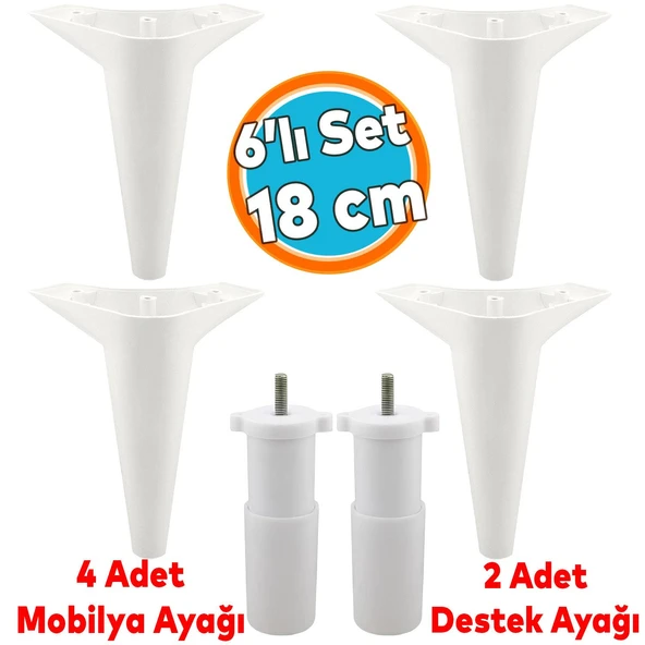 Mobilya Tv Ünitesi Koltuk Kanepe Konsol Destek Ayağı Ayakları 18 Cm Beyaz M8 6'lı Set ürün görseli 1