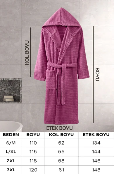 Kapüşonlu Bornoz Doğa Mürdüm S/M - Resim 3