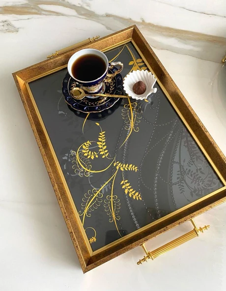 Desenli Çay Tepsisi ,lüx Çay Tepsisi,sunum Tepsisi ürün görseli 1