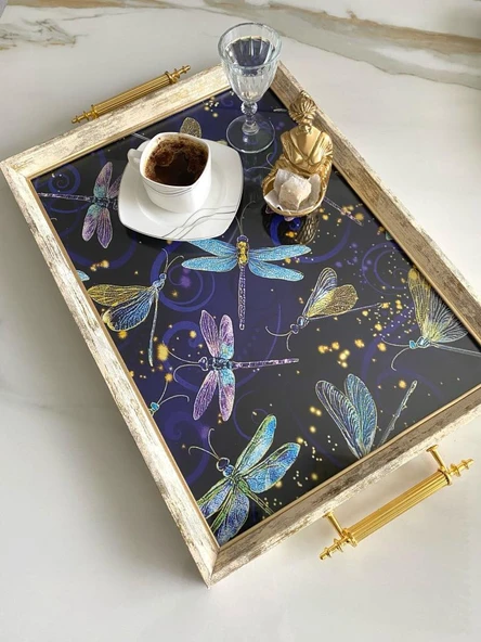 Desenli Çay Tepsisi ,lüx Çay Tepsisi,sunum Tepsisi Desenli ürün görseli 1