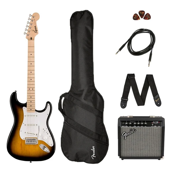 Squier Sonic Stratocaster 2 Ton Sunburst Frontman 10G Elektro Gitar Seti ürün görseli 1