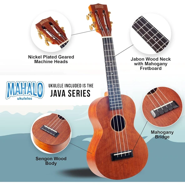 Mahalo MJ2TBRK Java Series Concert Ukulele Seti (Trans. Brown) - Resim 3