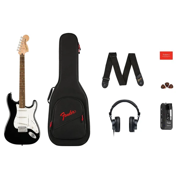 Squier Affinity Stratocaster Laurel Klavye Black Mustang Micro Elektro Gitar Seti ürün görseli 1