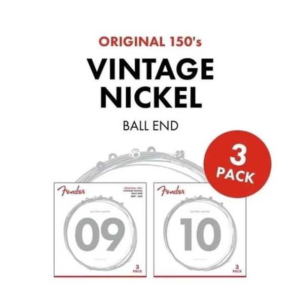 Fender Original 150 Pure Nickel Wound Ball End 150L .009-.042 3lü Paket Elektro Gitar Teli ürün görseli 1