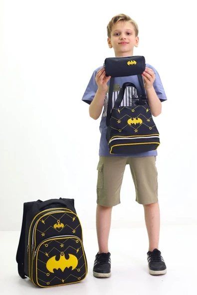 Batman Temalı Erkek Çocuk 3 lü Okul Çanta Seti Süper Kahraman Sırt Çantası Beslenme Çantası Kalemlik ürün görseli 1