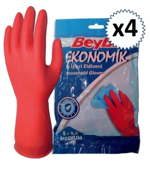 Beybi Bulaşık Temizlik Eldiveni No: 8-8.5 Medium Beden 4 Çift ürün görseli 1