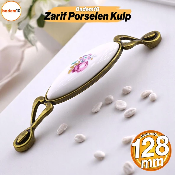 Zarif Porselen Eskitme Antik Sarı Kulp 128 mm Mobilya Çekmece Mutfak Dolabı Dolap Kapak Kulplar Kulb ürün görseli 1