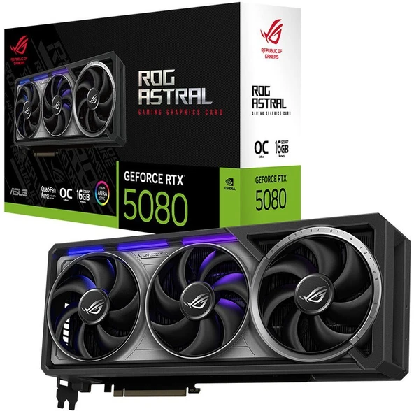 ASUS-ROG-ASTRAL-RTX5080-O16G-GAMING-NVIDIA-GEFORCE-RTX 5080-16GB GDDR7-256BIT--OC-2XHDMI-3XDP-RGB-DLSS4 ürün görseli 1