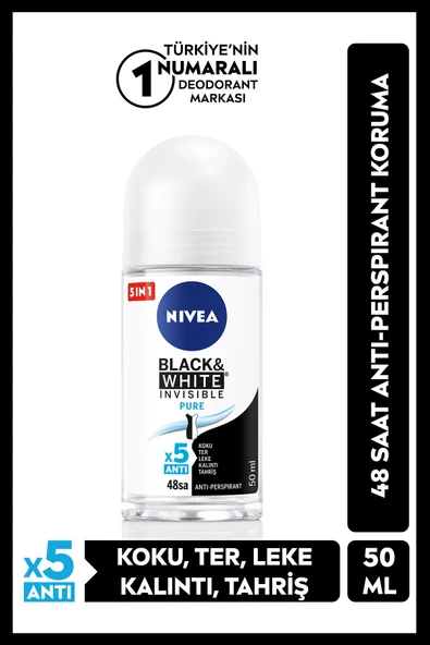 Nivea Invisible Black & White Pure Kadın Deodorant Roll-on 50 ml ürün görseli 1