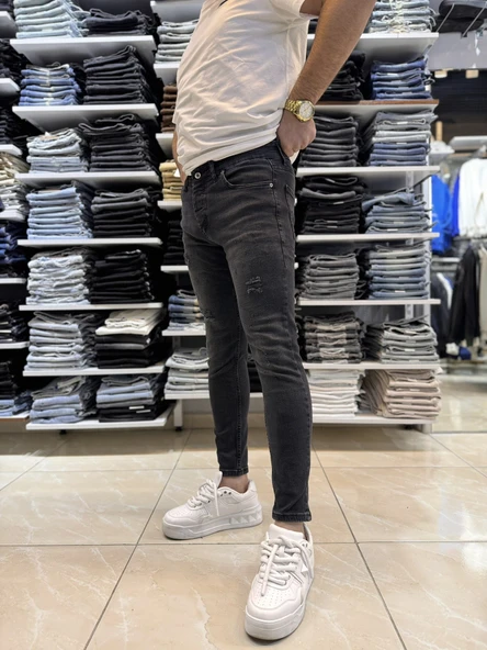 Yırtık Detay Siyah Skinny Fit Jean 543CslKe ürün görseli 1
