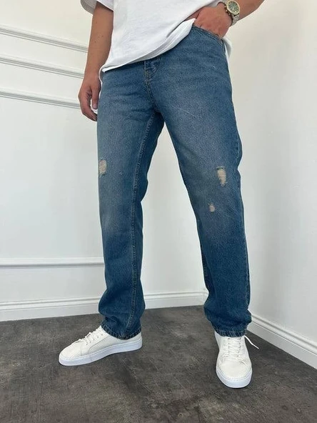 Yırtık Detay Koyu Mavi Baggy Jean09 ürün görseli 1