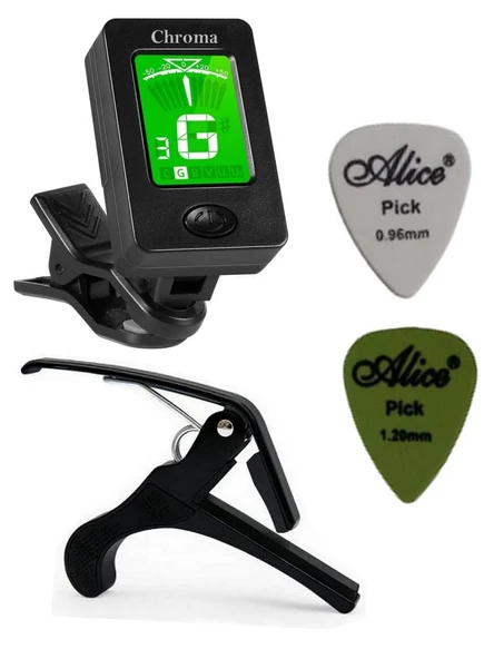 Akort Cihazı Akort Aleti + Kapo Seti Tuner Saz Gitar Keman Ukulele Akort Aleti ürün görseli 1
