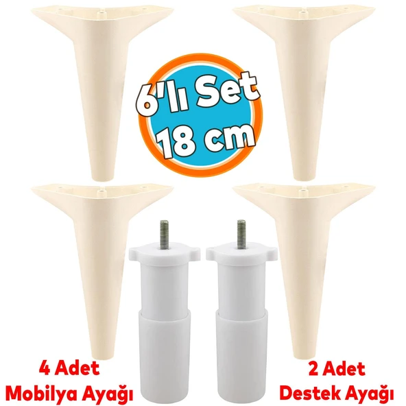 Mobilya Tv Ünitesi Koltuk Kanepe Konsol Destek Ayağı Ayakları 18 Cm Krem M8 6'lı Set ürün görseli 1
