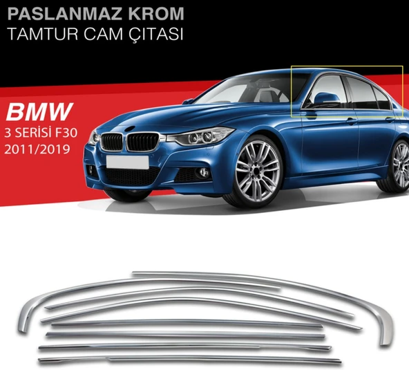 Bm-w F30 Krom Cam Çerçevesi 8 Parça TamTur 2011-2019 Arası Uyumlu ürün görseli 1