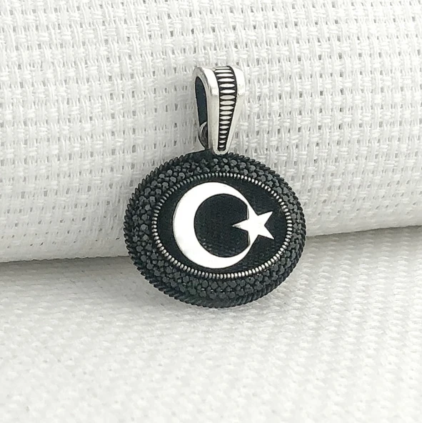 925 Ayar Gümüş Siyah Taşlı Ayyıldız Kolye Ucu ürün görseli 1