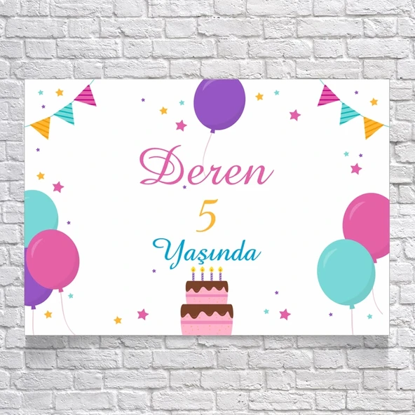 Pasta ve Balon Temalı Doğum Günü Afişi 70X100 cm ürün görseli 1