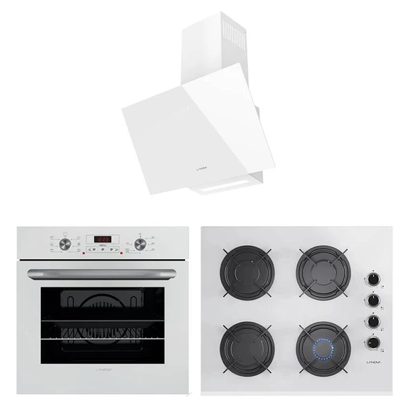 Lanova İnci 3206W01 - G16400-202 - 3220W6 Beyaz Cam Ankastre Set ürün görseli 1