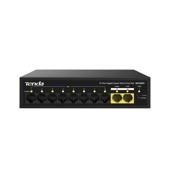 TENDA 8port 100w FULL PoE S110GPC GIGABIT 1X-UPLINK Yönetilemez Switch ürün görseli 1