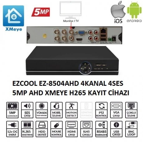 EZCOOL 4kanal EZ-8504AHD 5MP 1-SATA AHD KAYIT CİHAZI ürün görseli 1