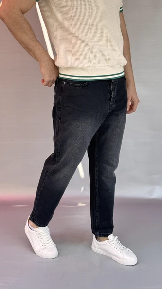 Yıkamalı Siyah Boyfriend Pantolon - Resim 2