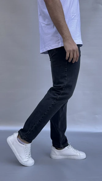 Yıkamalı Siyah Regular Fit Jean - Resim 3
