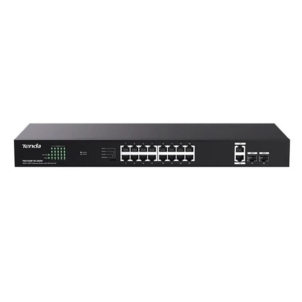 TENDA 16port 250w FULL PoE TEG1120P-16-250W GIGABIT 2X UPLINK-2X SFP Yönetilemez Switch ürün görseli 1