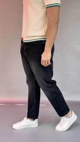 Yıkamalı Siyah Boyfriend Pantolon - Resim 4