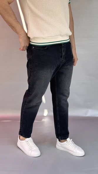 Yıkamalı Siyah Boyfriend Pantolon - Resim 3