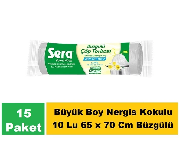 Sera Çöp Torbası Büzgülü Nergis Kokulu Büyük Boy 10 Lu 65 x 70 Cm x 15 Paket ürün görseli 1
